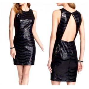 BCBG Sequin Open-Back Mini Black Dress,Size 0